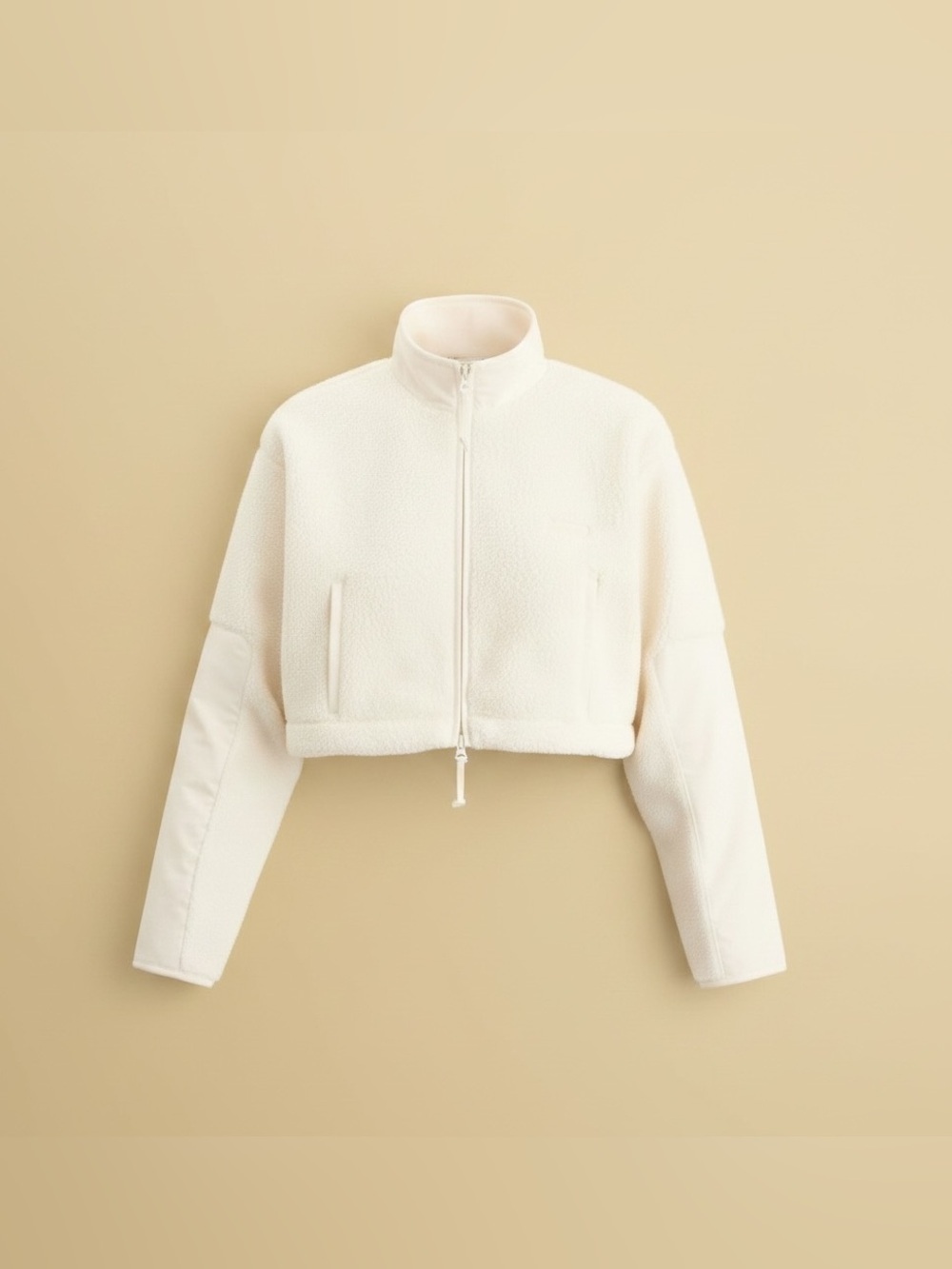 SKIMS Teddy Funnel Neck Cropped Jacket Cream Ecru Soft Fleece Size L NWT